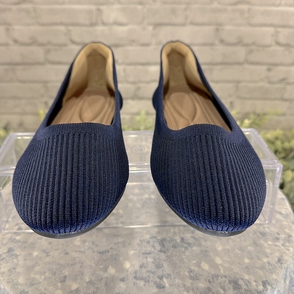 Navy Blue Round Toe Ribbed Stretch Knit Flex Comfort Flats - WMS 8M💙Like New💙 - Picture 2 of 10